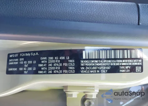 2016 Jeep Renegade Latitude from USA, damaged, VIN ZACCJBBT1GPD81097